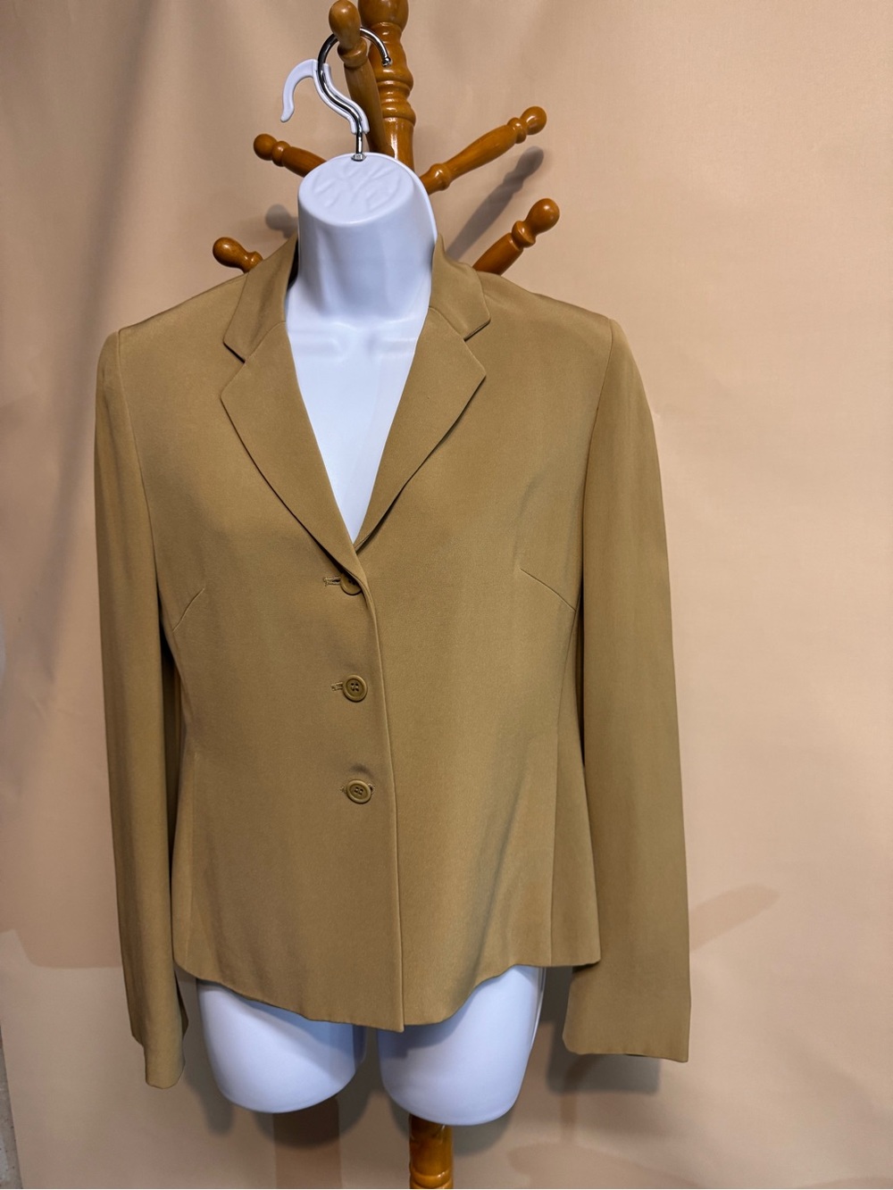Women’s Vintage Jones New York Olive Tan Single-Breasted Silk Lined Blazer